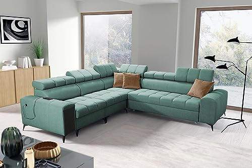 All4All Ecksofa mit Schlaffunktion Gonti III 280x280 cm - Schlafsofa mit Bettkasten - Sofa in L-Form - Wohnlandschaft XXL - Eckcouch Groß - Seite Links - Mintfarbe - Gewebe - Modern 26 von All4All