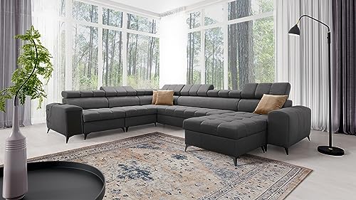 All4All Ecksofa mit Schlaffunktion Gonti VIII 359 x 276 cm - Schlafsofa mit Bettkasten - Sofa in U-Form - Wohnlandschaft XXL Sofa - Eckcouch Groß - Seite Rechts - Dunkelgrau - Gewebe - Modern 26 All4All Ecksofa mit Schlaffunktion Gonti VIII 359 x 276 cm - Schlafsofa mit Bettkasten - Sofa in U-Form - Wohnlandschaft XXL Sofa - Eckcouch Groß - Seite Rechts - Dunkelgrau - Gewebe - Modern 26 von All4All