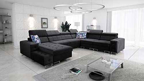 All4All Ecksofa mit Schlaffunktion Hugo VIII XXL Big XXL Sofa Wohnlandschaft U-Form mit Bettkasten Gewebe Gesteppt Seite Links Rechts Modern 26 (Magic Velvet 2219, Seite Links) von All4All