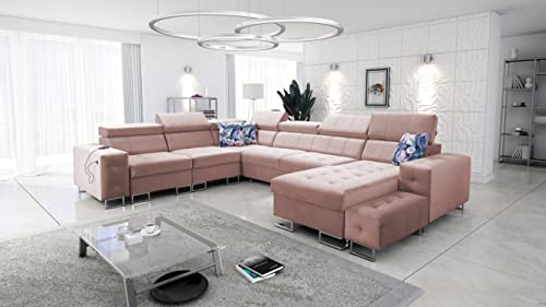 All4All Ecksofa mit Schlaffunktion Hugo VIII XXL Big XXL Sofa Wohnlandschaft U-Form mit Bettkasten Gewebe Gesteppt Seite Links Rechts Modern 26 (Magic Velvet 2264, Seite rechts) von All4All