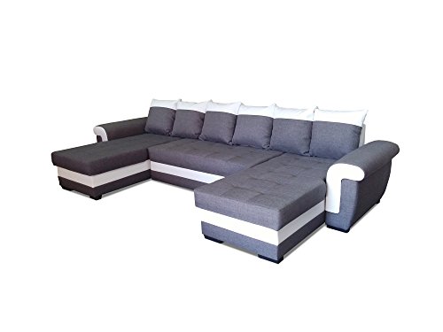 All4All Ecksofa mit Schlaffunktion Ivett U 330 cm x 158 cm - Wohnlandschaft U-Form - XXL Sofa mit 2 Bettkasten - Schlafsofa Groß - Grau/Weiß - Gewebe mit Kunstleder - Modern 19 von All4All