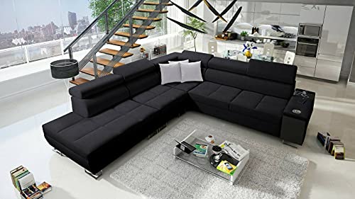 All4All Ecksofa mit Schlaffunktion Margo IX 283x298 cm - Schlafsofa mit Bettkasten - Wohnlandschaft in L-Form - XXL Sofa Groß - Seite Links - Strukturstoff - Schwarz 26 All4All Ecksofa mit Schlaffunktion Margo IX 283x298 cm - Schlafsofa mit Bettkasten - Wohnlandschaft in L-Form - XXL Sofa Groß - Seite Links - Strukturstoff - Schwarz 26 von All4All