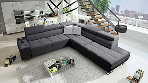 All4All Ecksofa mit Schlaffunktion Margo IX 283x298 cm - Schlafsofa mit Bettkasten - Wohnlandschaft in L-Form - XXL Sofa Groß - Seite rechts - Strukturstoff - Dunkelgrau 26 von All4All