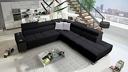 All4All Ecksofa mit Schlaffunktion Margo IX 283x298 cm - Schlafsofa mit Bettkasten - Wohnlandschaft in L-Form - XXL Sofa Groß - Seite rechts - Strukturstoff - Schwarz 26 von All4All