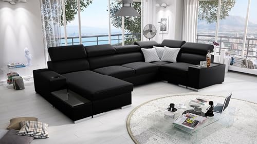 All4All Ecksofa mit Schlaffunktion Passe 335 cm x 205 cm - Wohnlandschaft U-Form - Schlafsofa mit Bettkasten - XXL Sofa - Groß - Gewebe Sawana 14 - Schwarz - Linke Seite 26 von All4All
