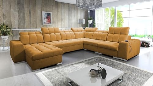 All4All Ecksofa mit Schlaffunktion Piaggio VIII - 364x285cm - Sofa mit Bettkasten - Schlafsofa U-Form - XXL Eckcouch - Couch - Wohnlandschaft - Bett - Wohnzimmer - Terra 48 Seite Links 26 von All4All