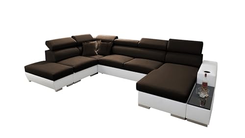 All4All Ecksofa mit Schlaffunktion Picanto 358 cm x 227 cm - Wohnlandschaft U-Form - Sofa mit Bettkasten - XXL Sofa - Groß - Gewebe mit Kunstleder - Rechte Seite - Dunkelbraun/Weiß - Modern 26 von All4All