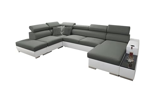 All4All Ecksofa mit Schlaffunktion Picanto 358 cm x 227 cm - Wohnlandschaft U-Form - Sofa mit Bettkasten - XXL Sofa - Groß - Gewebe mit Kunstleder - Rechte Seite - Grau/Weiß - Modern 26 von All4All