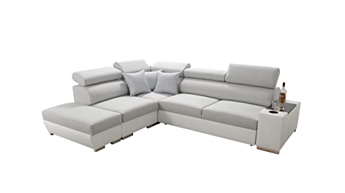 All4All Ecksofa mit Schlaffunktion Prude 282 x 227 cm - Schlafcouch mit Bettkasten – Couch mit Schlaffunktion – L-Form Sofa - Schlafsofa - für 4 Personen - Linke Seite - Grau/Weiß - Modern 26 von All4All