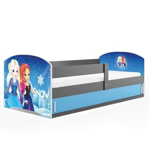 All4All Kinderbett 160x80 Juniorbett Leo Kinderzimmer Grau Blau Snow Frozen ELSA 20 (mit Matratze) von All4All