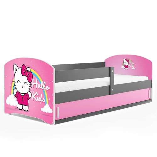 All4All Kinderbett Leo - 80x160cm - Holzbett - Jugendbett - Einzelbett - Bett mit Matratze - Latenrost - Kiefernholz -Bett für Mädchen und Jungen - Stauraum - Kitty Grau mit Matartze - 20 All4All Kinderbett Leo - 80x160cm - Holzbett - Jugendbett - Einzelbett - Bett mit Matratze - Latenrost - Kiefernholz -Bett für Mädchen und Jungen - Stauraum - Kitty Grau mit Matartze - 20 von All4All