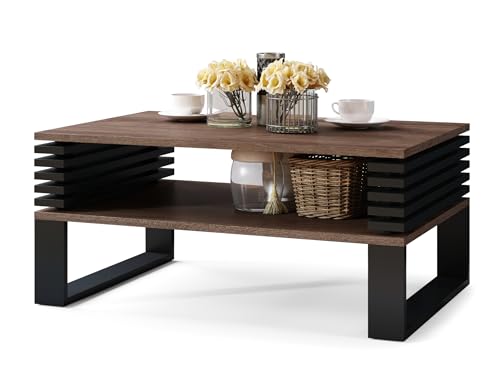 All4All Kleiner Couchtisch Goki - Kaffeetisch - Wohnzimmertisch – Loft Stil - Kleiner Tisch - mit Lamellen - kompakte Größe - 90x60cm - 05 - Braune Eiche + Schwarz All4All Kleiner Couchtisch Goki - Kaffeetisch - Wohnzimmertisch – Loft Stil - Kleiner Tisch - mit Lamellen - kompakte Größe - 90x60cm - 05 - Braune Eiche + Schwarz von All4All