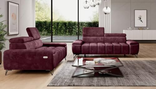 All4All Sofagarnitur 3+2 Poli - 3-sitzer + 2-sitzer - Sofa - Polstergarnitur - Wohnzimmerset - Industriell Relaxfunktion - Sitztiefverstellung - Weinrotfarbe Neu Monolith 69 - Lieferung 10 Tage von All4All