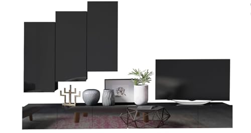 All4All Wohnwand Calabra Nr 20 - TV Lowboard - Schrankwand - Wohnwand Set - Modern - Hängeschrank - Wohnzimmerschrank - Mediawand - Weiß - Schwarz - Cashmere - 30 (Schwarz Matt/Schwarz Hochglanz) von All4All
