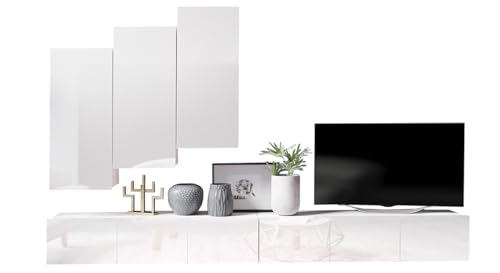 All4All Wohnwand Calabra Nr 20 - TV Lowboard - Schrankwand - Wohnwand Set - Modern - Hängeschrank - Wohnzimmerschrank - Mediawand - Weiß - Schwarz - Cashmere - 30 (Weiß Matt/Weiß Hochglanz) von All4All