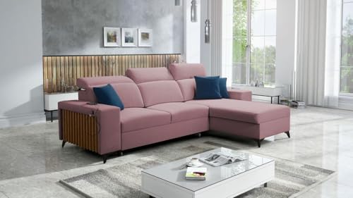 All4All Ecksofa Alicante 1 286x182cm - Schlaffunktion - Bettkasten - L-Form Couch- Eckcouch - Schlafsofa - Wohnlandschaft - Sofa - Polstersofa - Wohnzimmermöbel - Rosa - Rechts von All4All