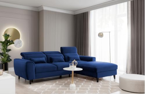 Ecksofa Nordi mit Schlaffunktion - 267x83x196cm - L Form - Eckcouch mit Bettkasten - Couch - Modernes Sofa - Schlafsofa - Verstellbare Kopfstützen - Wohnlandschaft - 23 (Velvetmatt 40, Rechts) von All4All