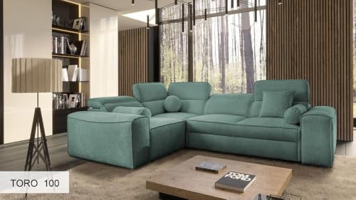 Ecksofa Simon - mit Schlaffunktion & Bettkasten – L-Form - modernes Schlafsofa mit verstellbaren Kopfstützen -276x205x91 cm – viele Farben - Couch - Schlafcouch - Eckcouch 26 (Toro 100, Links) von All4All