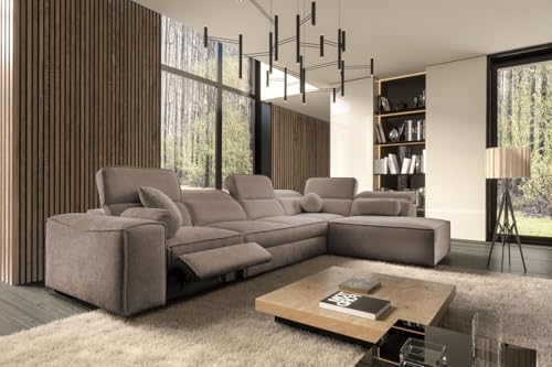 Ecksofa Simone XI Mix mit Schlaffunktion & Bettkasten – XXL Wohnlandschaft mit verstellbaren Kopfstützen & ausziehbarem Fußteil - Modernes Sofa - Couch - L-Form - 347x216cm - 26 (Toro 50, Rechts) von All4All