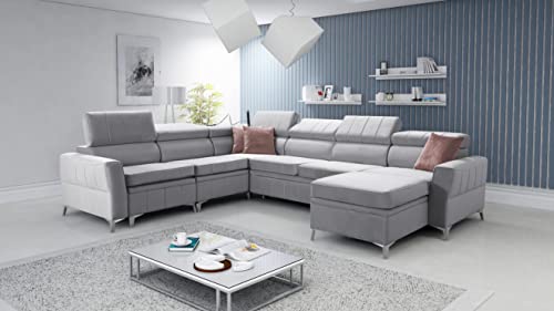 Ecksofa mit Schlaffunktion Bari VII Wohnlandschaft XXL Sofa U-Form Stoff Velvet Chromfüße USB Modern 26 (Amore 4318, Seite RECHTS) von All4All