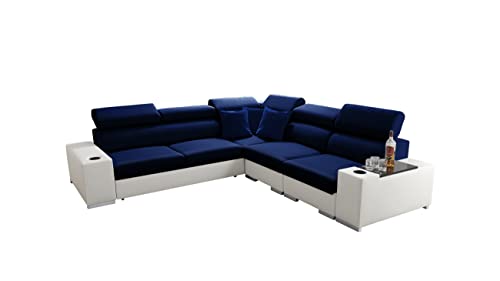 Ecksofa mit Schlaffunktion und Bettkasten Seo III Wohnlandschaft L-Form Schlafsofa verstellbare Kopfstützen Ablage Getränkehälter Gewebe Kunstleder Modern 26 (Amor 4314 mit Kunstleder weiß, Rechts) von All4All