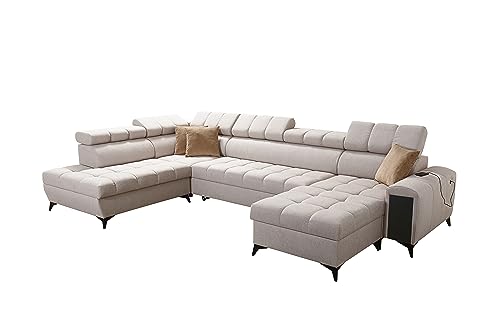 Ecksofa mit Schlaffuntkion und Bettkasten, Wohnlandschaft Gonti L-Form oder U-Form zur Auswahl, XXL Sofa Schlafsofa Gesteppt, modernes Ecksofa 26 (Seite rechts, Gonti VI) von All4All