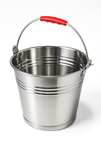 Eimer - Zinkeimer - Edelstahleimer - Milcheimer - Zinkeimer mit Holzgriff- 16,10,12,5,7l Wassereimer - Futtereimer - Kückeneimer (Edelstahleimer mit Rote Griff, 10l) von All4All