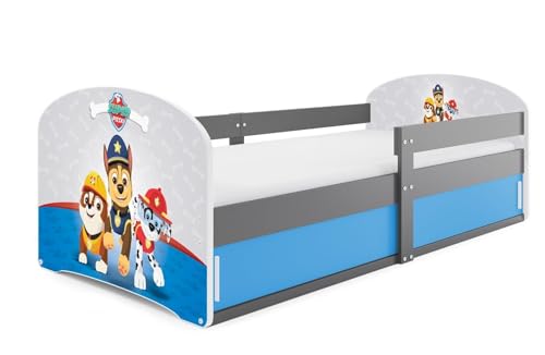 All4All Kinderbett 160x80 Juniorbett Leo Kinderzimmer Grau Blau Paw Patrol Hunde 20 (mit Matratze) von All4All