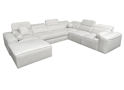 XXL Ecksofa Simone VIII - Wohnlandschaft mit Schlaffunktion & 3 Bettkästen – Sofa mit 7 verstellbaren Kopfstützen 43x278/187 cm Beste Qualität - 26 (Stoff zur Auswahl, Links) von All4All