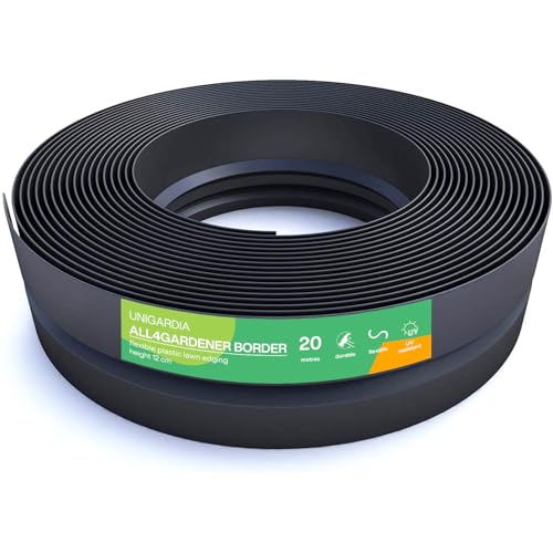 Flexible Rasenkante Kunststoff (20 m, schwarz) - Robustes Stay-in-Place Design - Sehr Gut zu Verarbeiten, Min. 30 Jahre Lebensdauer, Unsichtbar - Beeteinfassung aus 100% recyceltem Plastik von All4Gardener