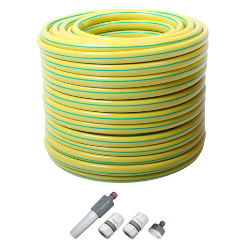 All4You Gartenschlauch 1/2 , 3/4 1 '' Zoll - Länge:20m 30m 50m Farbe: Gelb / Grün Wasserschlauch mit oder ohne 4-tlg Anschluss Set Armaturen Adapter (3/4 Zoll, Set) von All4You