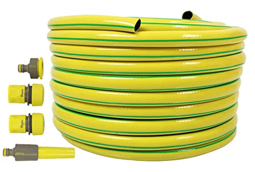 All4You Gartenschlauch 1/2 '' Zoll 20m 30m 50m Gelb Wasserschlauch Garten Schlauch mit Armaturen : 4-tlg Adapter Set (1/2 Zoll , 20 m mit Set) von All4You