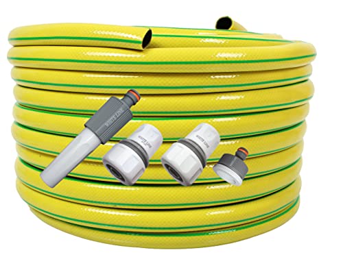 Gartenschlauch 1/2" Zoll 50m Gelb Wasserschlauch Schlauch mit Armaturen : 4-tlg Adapter Set von All4You