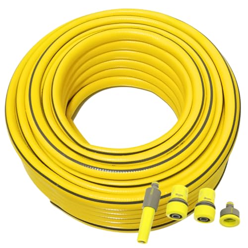 Gartenschlauch 3/4 Zoll 20m 30m 50m – grün oder gelb – optional mit Adapter Set – flexibel UV-beständig knickfest für Garten, Bewässerung, Auto, Haushalt (Gelb, 20m mit Adapter) von All4you