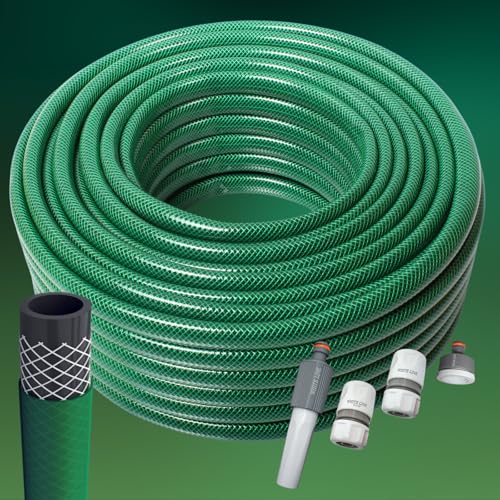 Gartenschlauch 3/4 Zoll 20m 30m 50m – grün oder gelb – optional mit Adapter Set – flexibel UV-beständig knickfest für Garten, Bewässerung, Auto, Haushalt (Grün, 30m mit Adapter) von All4you