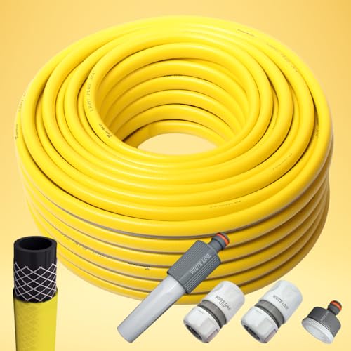 Gartenschlauch 3/4 Zoll grün oder gelb Schlauch Wasserschlauch 1m 20m 30m 50m mit oder ohne Adapter Set Varianten (Gelb, 30m + Adapter Set) von All4you