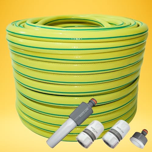 Schlauch Gartenschlauch 1/2 Zoll 1m 20m 30m 50m gelb grün + Adapterset Varianten (Gelb, 1m + Adapter Set) von All4you