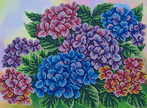 ALLABOUTEMBROIDERYUA Perlenstickerei-Set, Hortensien, Perlen-Kreuzstich, florale Handarbeit, VioletFlowers von AllAboutEmbroideryUA