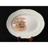 Homer Laughlin 1948 "Colonial Kitchen" Gold Borte Liberty Form 11" Servierplatte von AllAboutVintageUS
