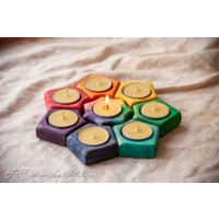 Waldorf Inspiriertes Sonnen-Kerzenhalter-Set Mit 8 Kerzenhaltern Für Teelichter - Regenbogenfarben Farbverlaufsfarbener Kerzenhalter Kindergarten von AllAlive