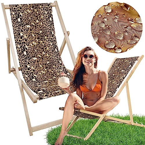 AllBags® liegestuhl Holz klappbar klappliegestuhl sonnenstuhl strandstuhl Balkon gartenliegestuhl (Leopard) von AllBags