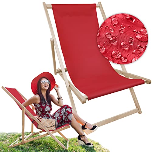 AllBags® liegestuhl Holz klappbar klappliegestuhl sonnenstuhl strandstuhl Balkon gartenliegestuhl (Rot) von AllBags