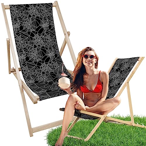 AllBags® liegestuhl Holz klappbar klappliegestuhl sonnenstuhl strandstuhl Balkon gartenliegestuhl (Spinnennetz) von AllBags