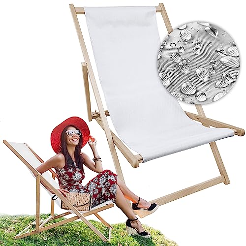 AllBags® liegestuhl Holz klappbar klappliegestuhl sonnenstuhl strandstuhl Balkon gartenliegestuhl (Weiß) von AllBags
