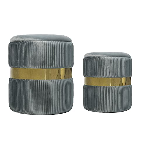 AllEquip 2er-Set Hocker mit Stauraum Samt Sitzhocker Rund Schminktisch Hocker Aufbewahrungshocker für Wohnzimmer, Schlafzimmer, Kinderzimmer, Badezimmer – 2 Größenr (Grey) von AllEquip