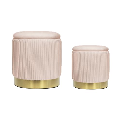 AllEquip 2er-Set Hocker mit Stauraum Samt Sitzhocker Rund Schminktisch Hocker Aufbewahrungshocker für Wohnzimmer, Schlafzimmer, Kinderzimmer, Badezimmer – 2 Größen (Rose) von AllEquip
