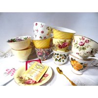 All Yellow Mismatched Teetassen Und Untertassen Gastgeschenke Geburtstag Brautmitage Babyparty. Kommt Mit Teelicht, Löffel, Serviette Geschenkbox von AllLittleCuteThings