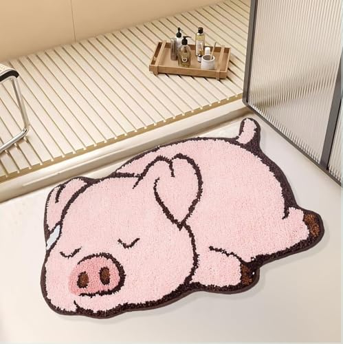 Kreative Cartoon-Tier-förmige Matten, rutschfeste Badezimmermatten, Wohnzimmer, Schlafzimmer, Fußmatte, Teppich, Badematte, Heimdekoration (rosa Schwein) von AllLove4U