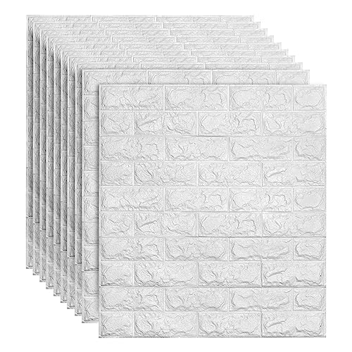 AllRight 20 Stück 3D Wandpaneele Selbstklebend Tapete Steinoptik Wandverkleidung 77 x 70 cm Wasserdicht Wall Panels Wandtattoos Küche Ziegelstein Wandaufkleber Wandplatten Weiß für Wanddeko von AllRight