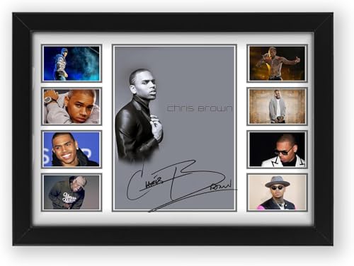 AllStarMedia Chris Brown Memorabilia – Iconic Merchandise Sammlerstück | Autogramm signiertes Poster für Fans (gerahmt, A4 (30 x 21 cm) von AllStarMedia
